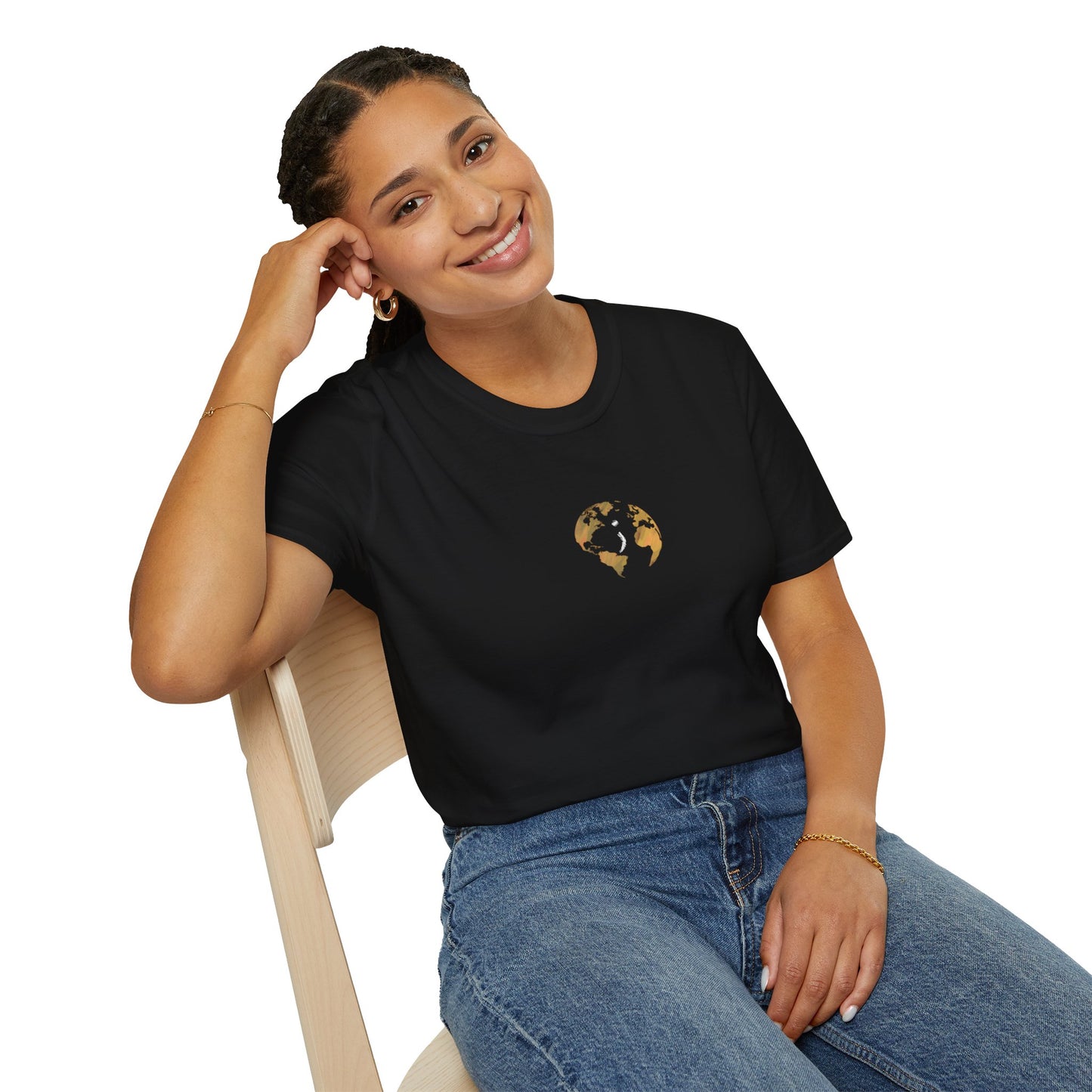World Map Gold Unisex Softstyle Short-Sleeve Travel Cotton T-Shirt