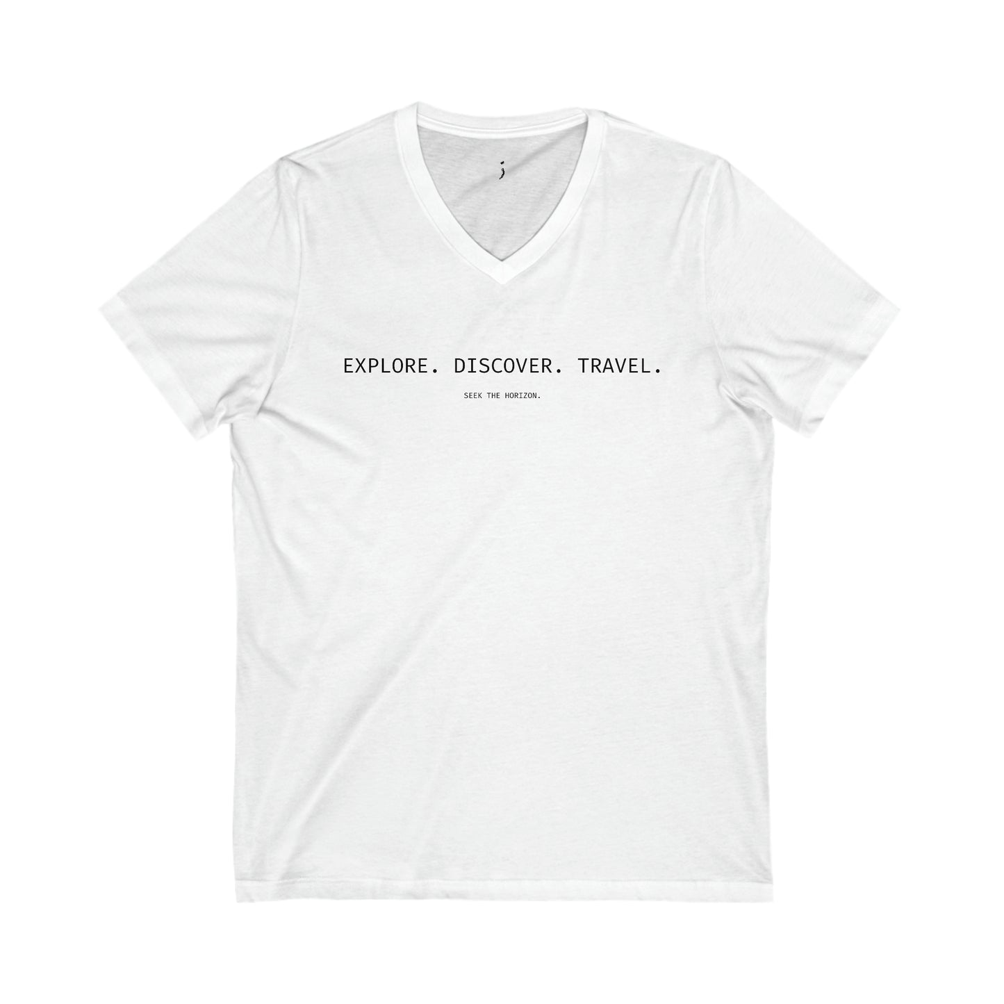 'Explore. Discover. Travel.' Unisex Jersey Short-Sleeve V-Neck T-Shirt