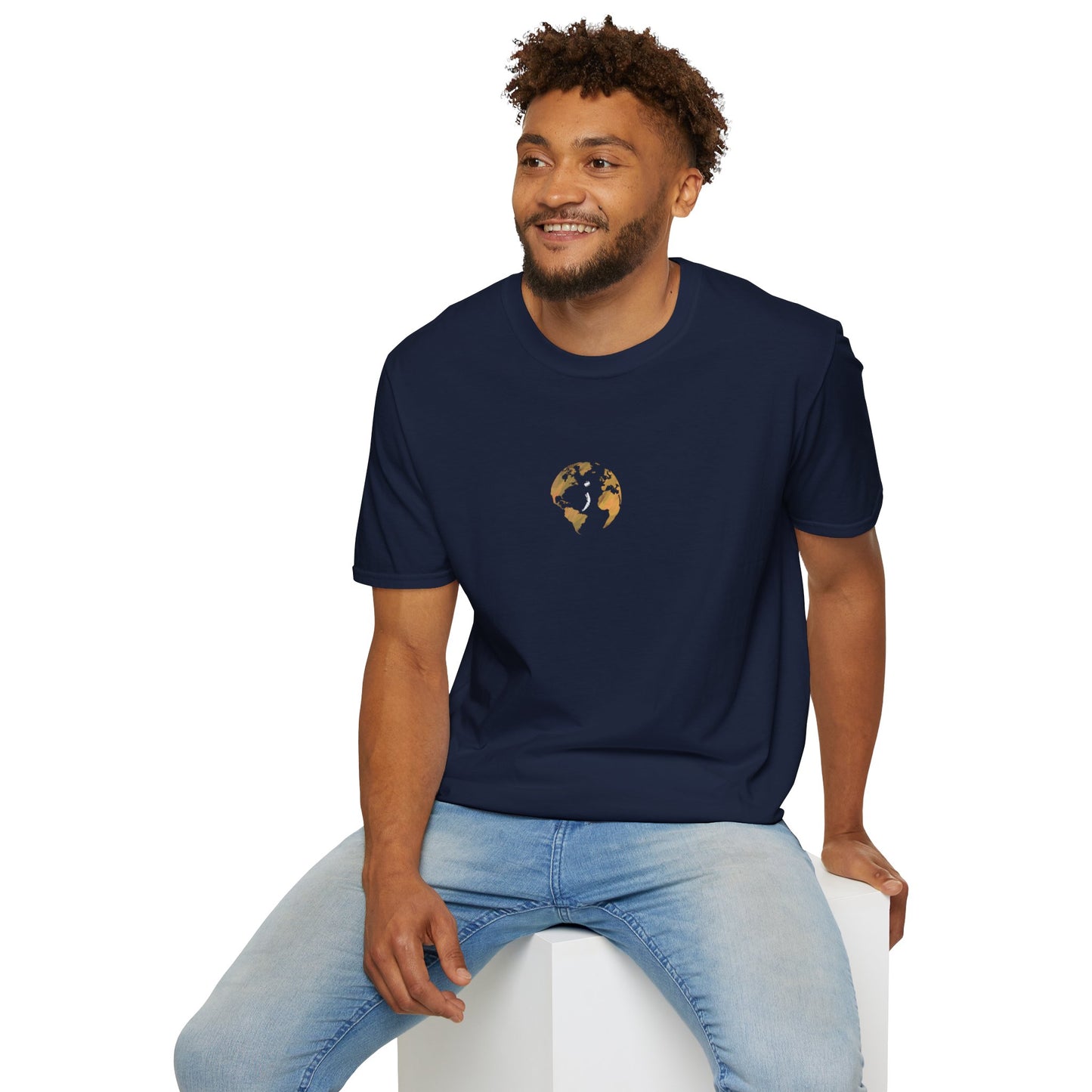 World Map Gold Unisex Softstyle Short-Sleeve Travel Cotton T-Shirt