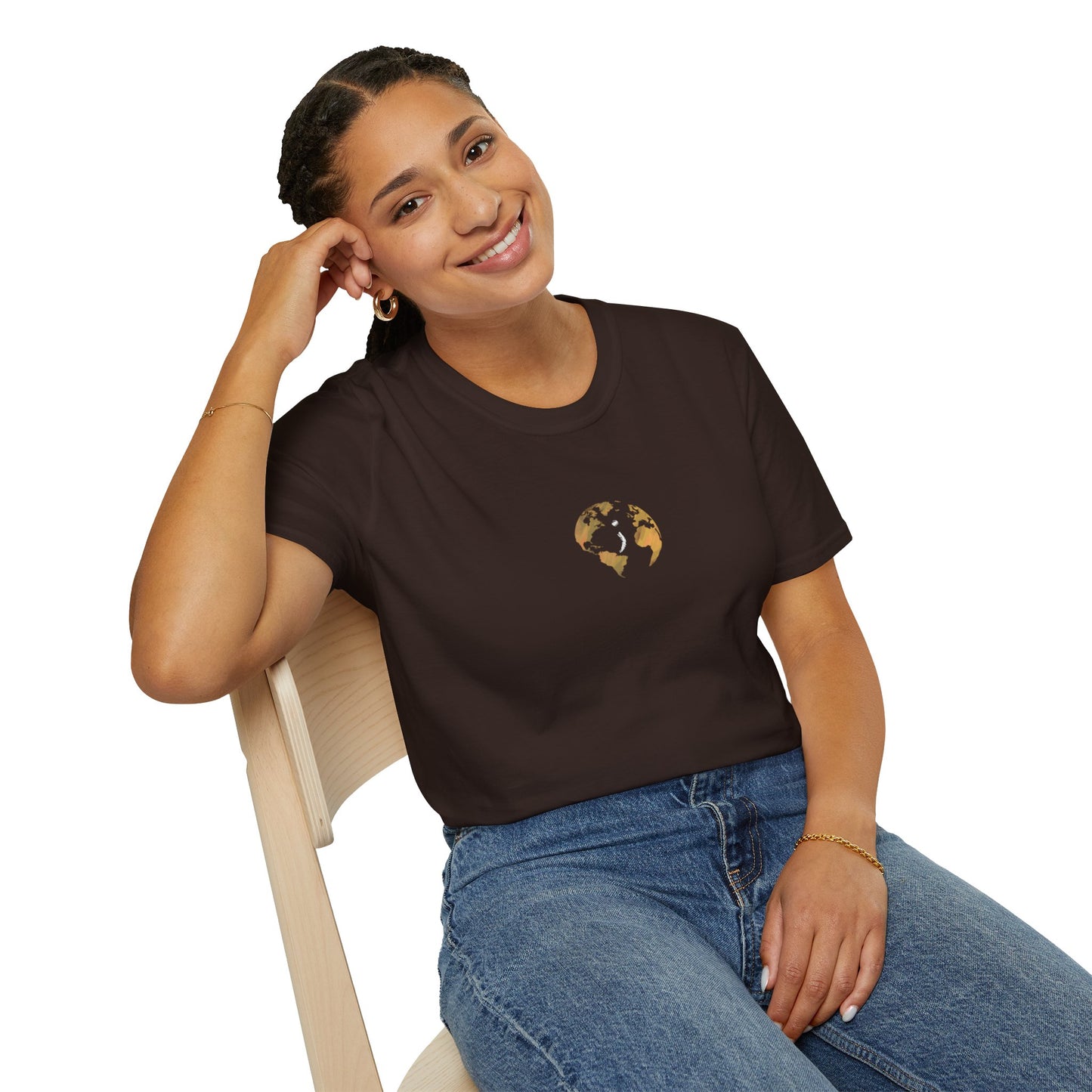 World Map Gold Unisex Softstyle Short-Sleeve Travel Cotton T-Shirt