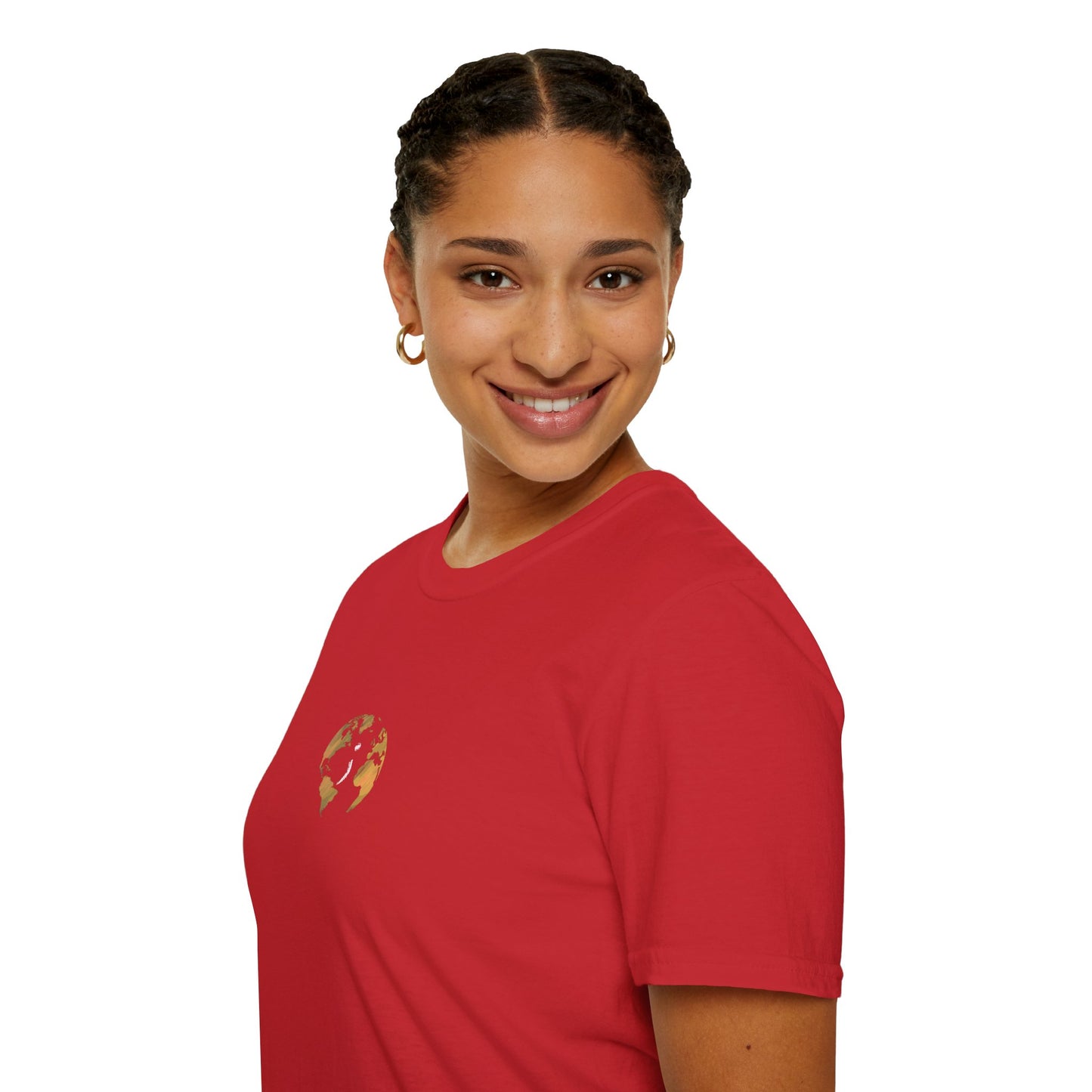 World Map Gold Unisex Softstyle Short-Sleeve Travel Cotton T-Shirt
