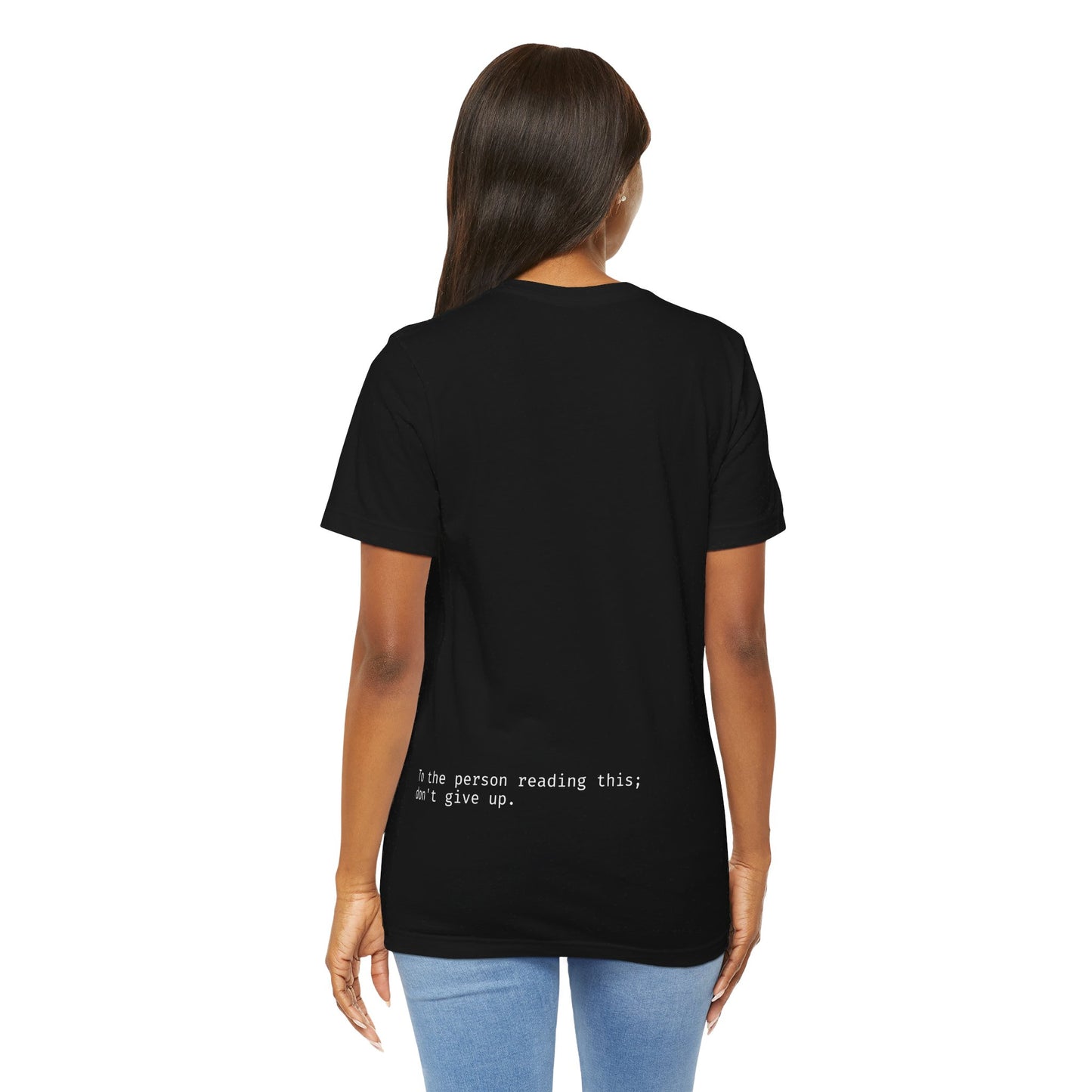 "To the person reading this; don't give up" Seek the Horizon Cotton Short-Sleeve T-Shirt Men's Mental Health Month