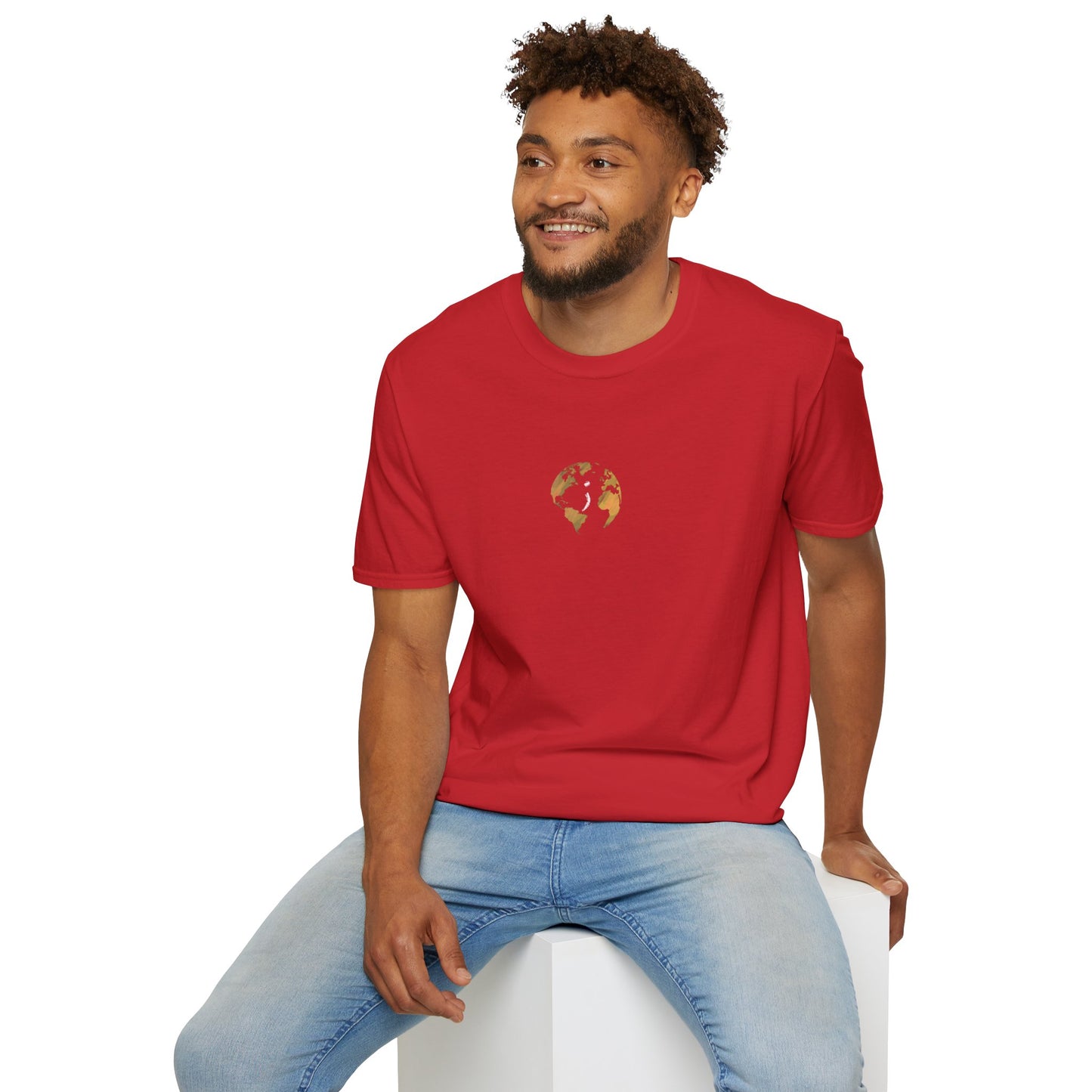 World Map Gold Unisex Softstyle Short-Sleeve Travel Cotton T-Shirt