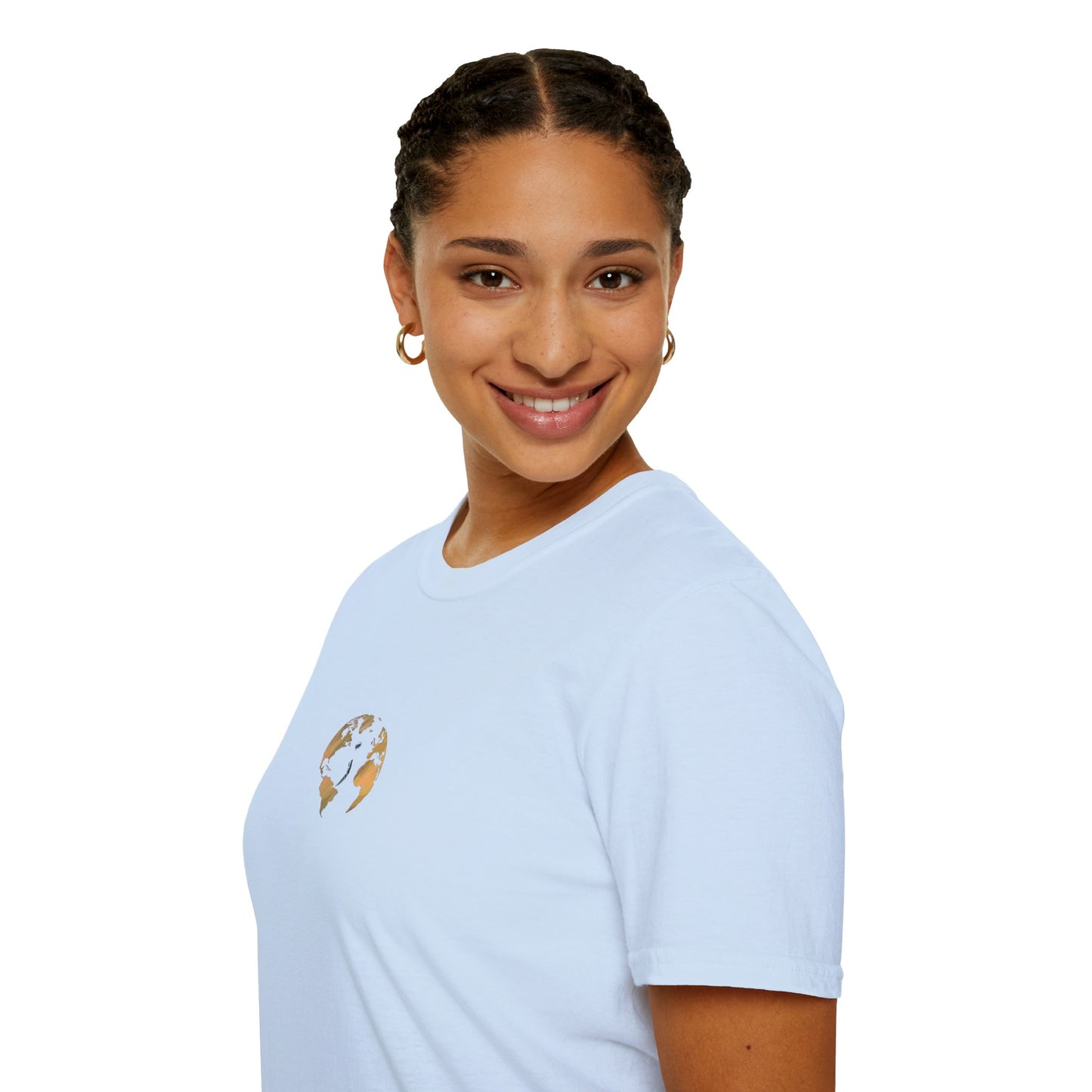 World Map Gold Unisex Softstyle Short-Sleeve Travel Cotton T-Shirt