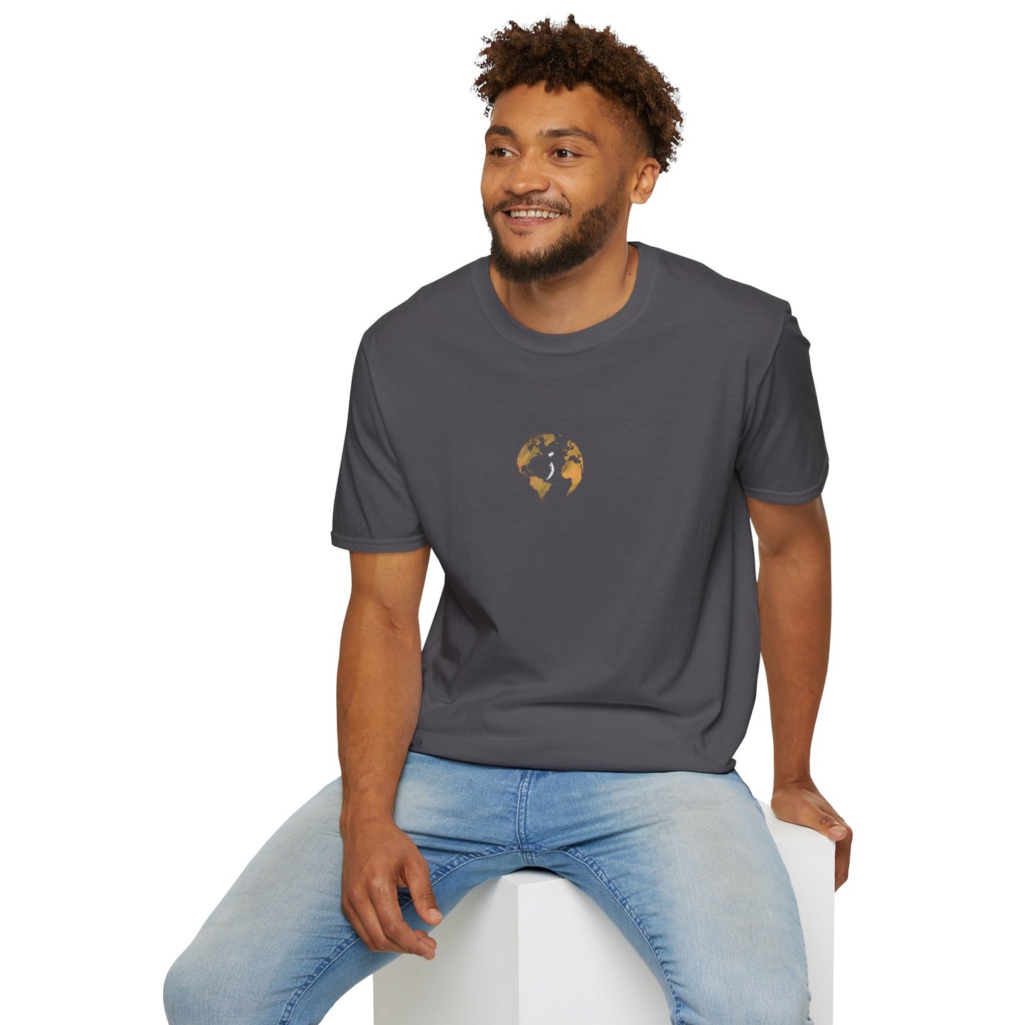 World Map Gold Unisex Softstyle Short-Sleeve Travel Cotton T-Shirt