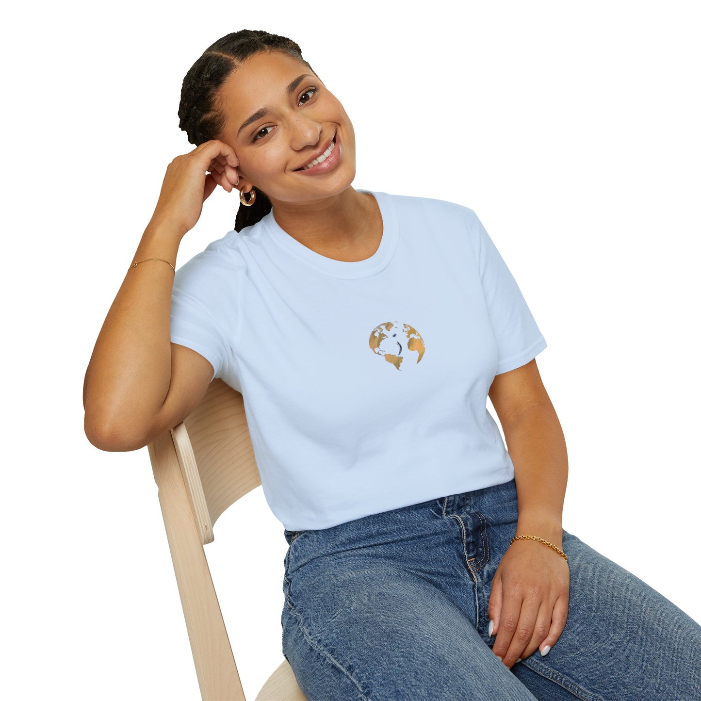 World Map Gold Unisex Softstyle Short-Sleeve Travel Cotton T-Shirt