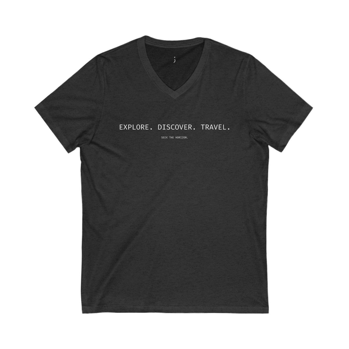 'Explore. Discover. Travel.' Unisex Jersey Short-Sleeve V-Neck T-Shirt