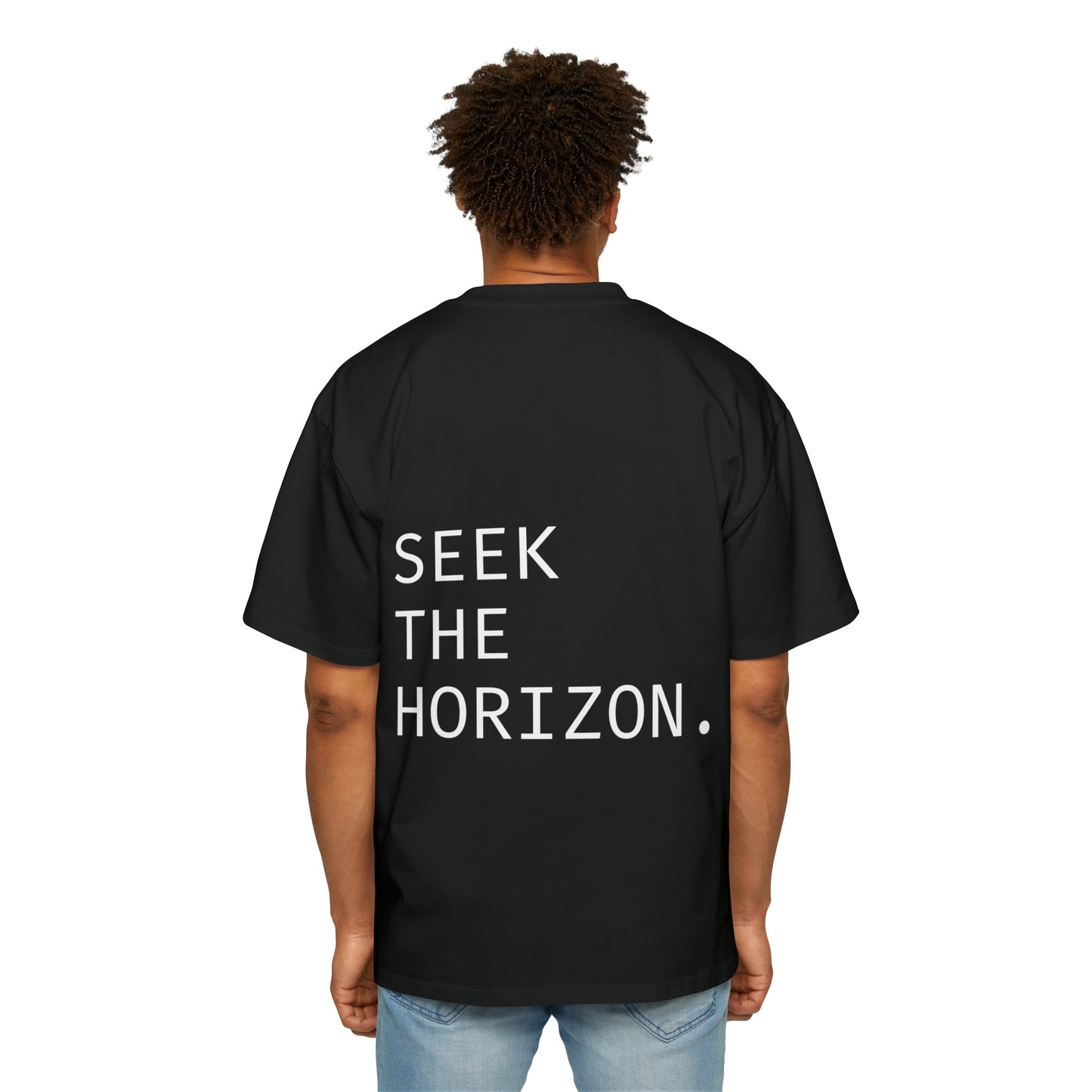 ; Seek the Horizon Back Print Men's Heavy Oversized Cotton Short-Sleeve T-Shirt