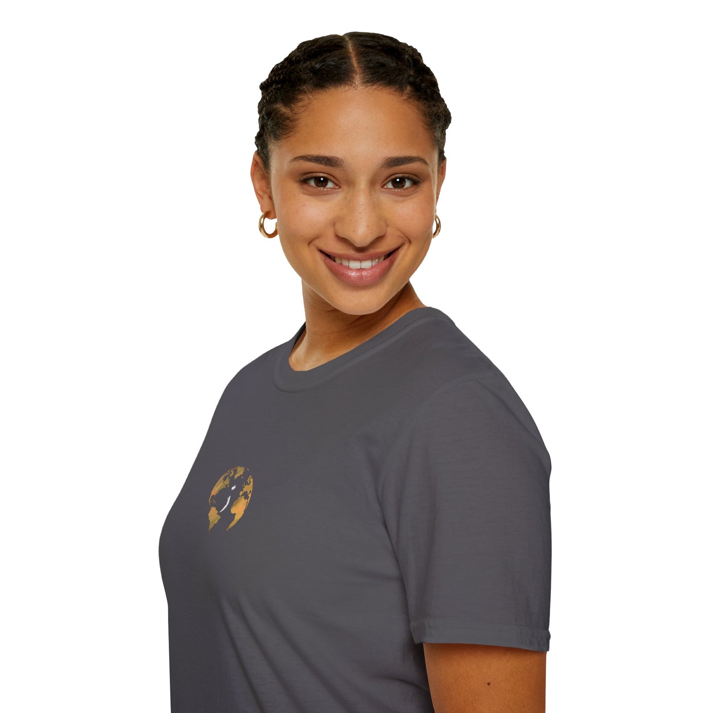 World Map Gold Unisex Softstyle Short-Sleeve Travel Cotton T-Shirt