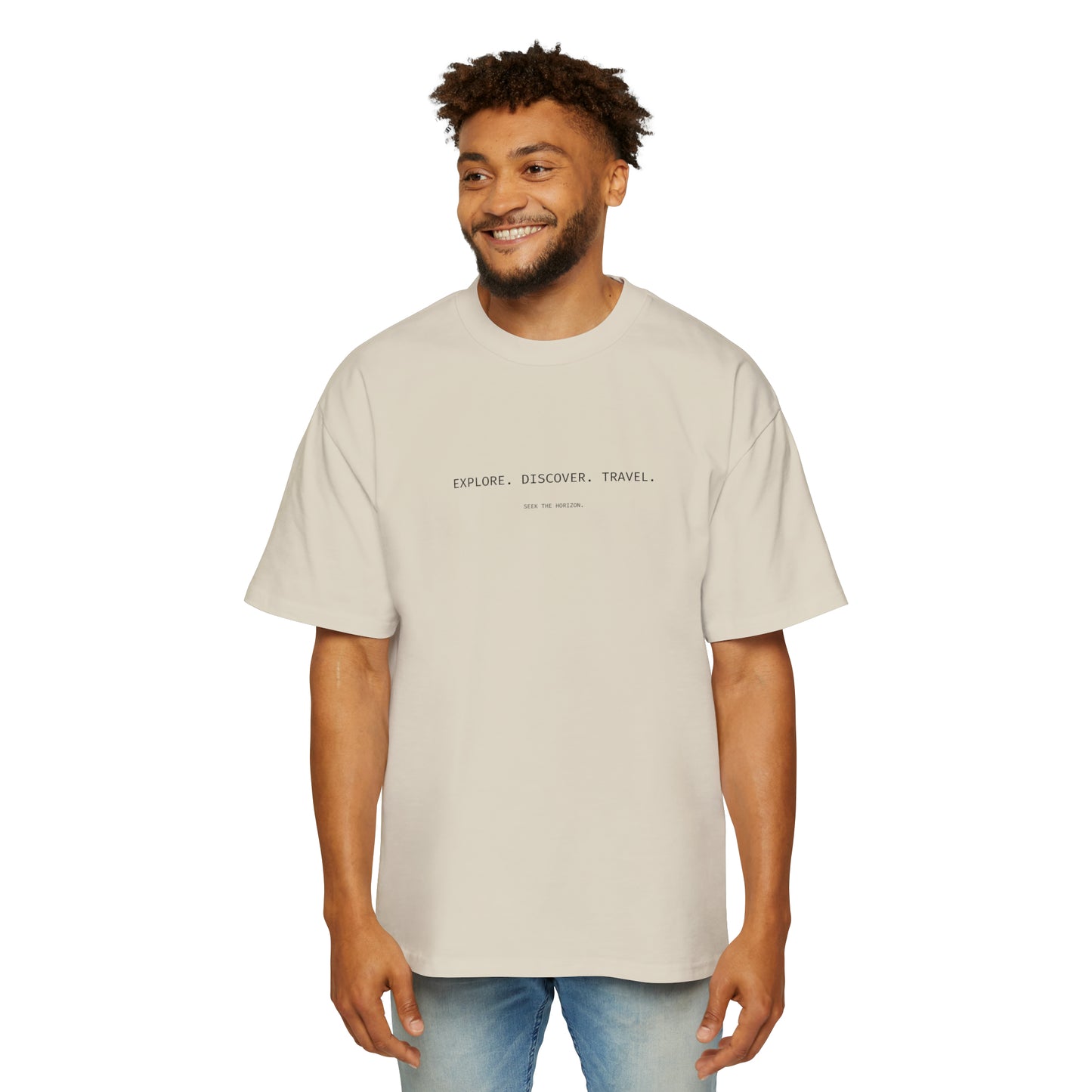 'Explore. Discover. Travel.' Men's Heavy Relaxed Fit Oversized Short-Sleeve T-Shirt