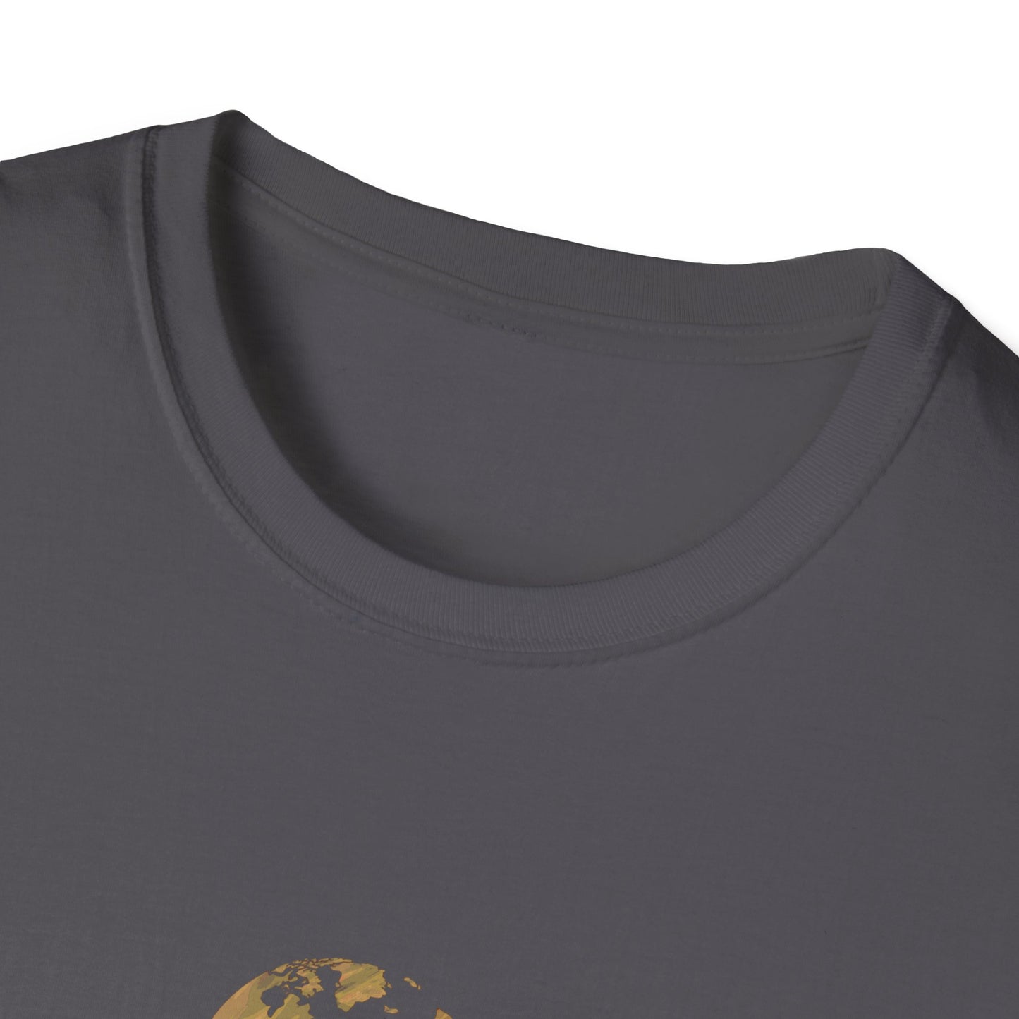 World Map Gold Unisex Softstyle Short-Sleeve Travel Cotton T-Shirt
