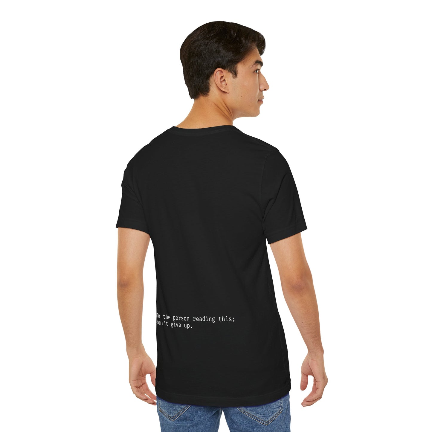 "To the person reading this; don't give up" Seek the Horizon Cotton Short-Sleeve T-Shirt Men's Mental Health Month