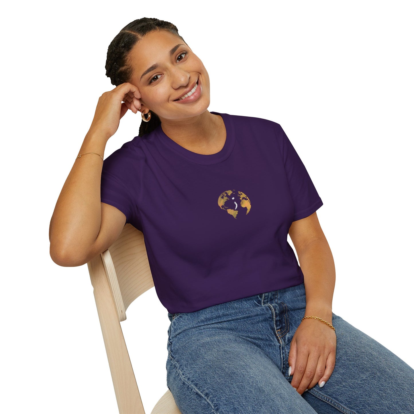 World Map Gold Unisex Softstyle Short-Sleeve Travel Cotton T-Shirt