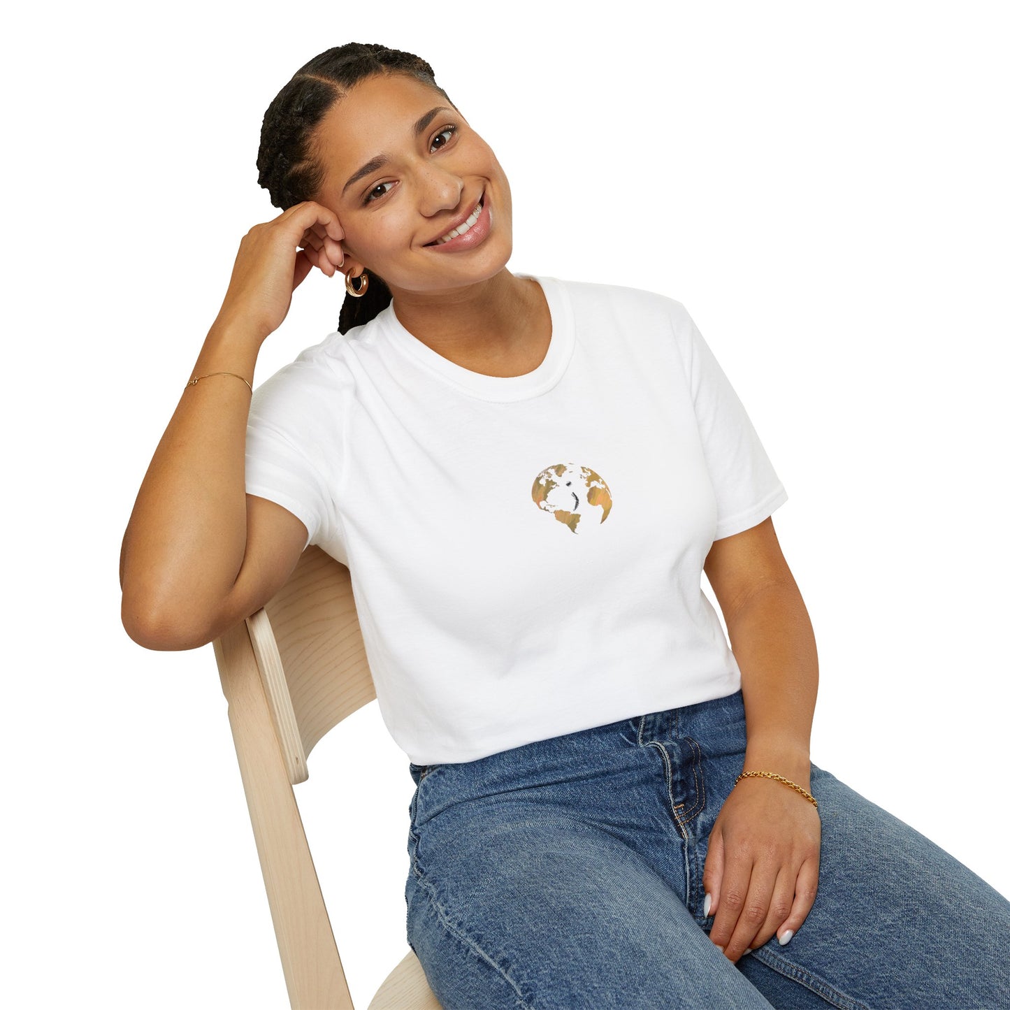 World Map Gold Unisex Softstyle Short-Sleeve Travel Cotton T-Shirt