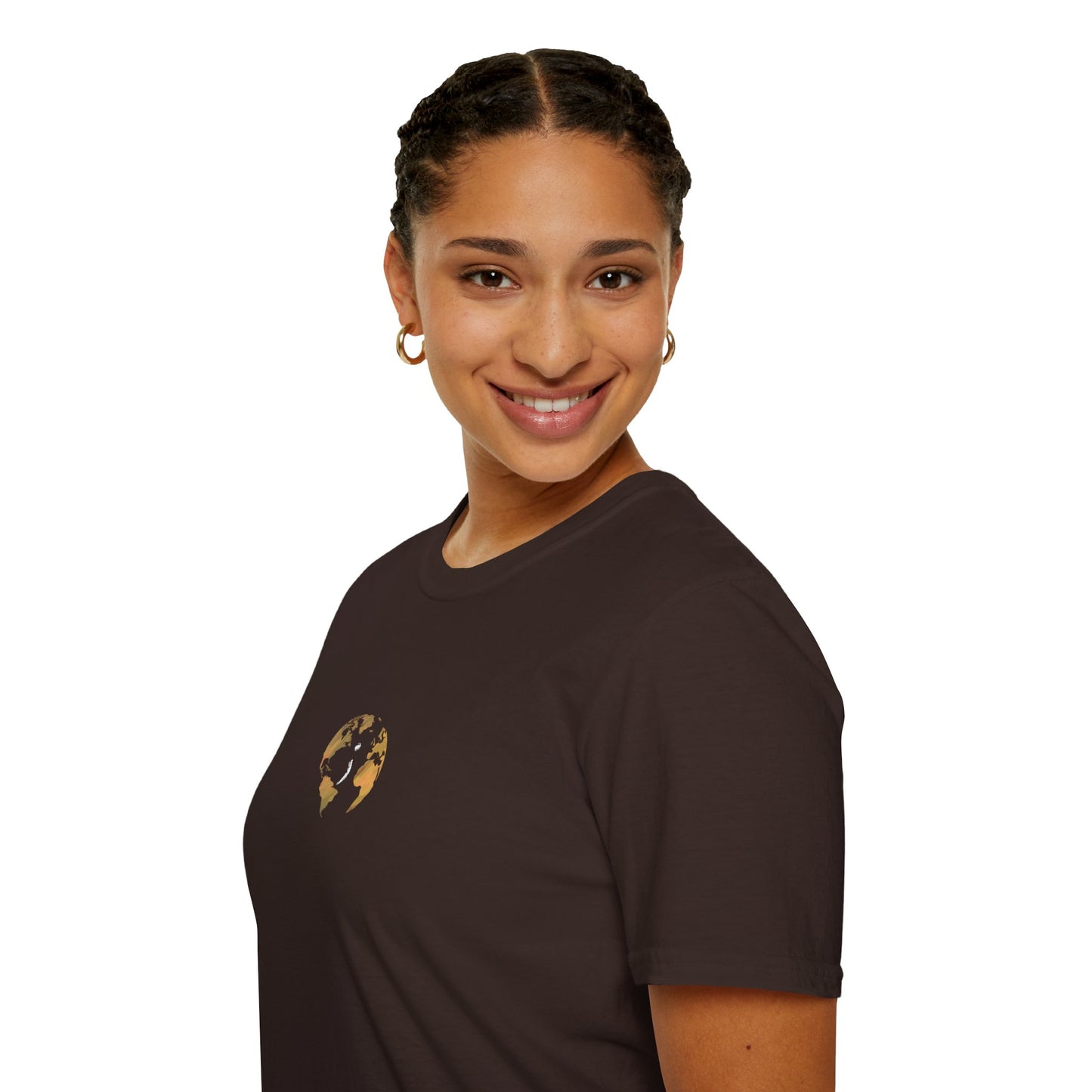 World Map Gold Unisex Softstyle Short-Sleeve Travel Cotton T-Shirt