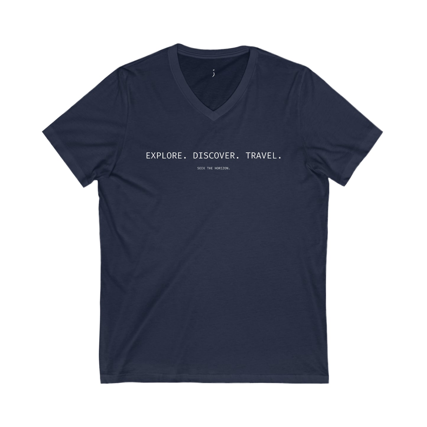 'Explore. Discover. Travel.' Unisex Jersey Short-Sleeve V-Neck T-Shirt
