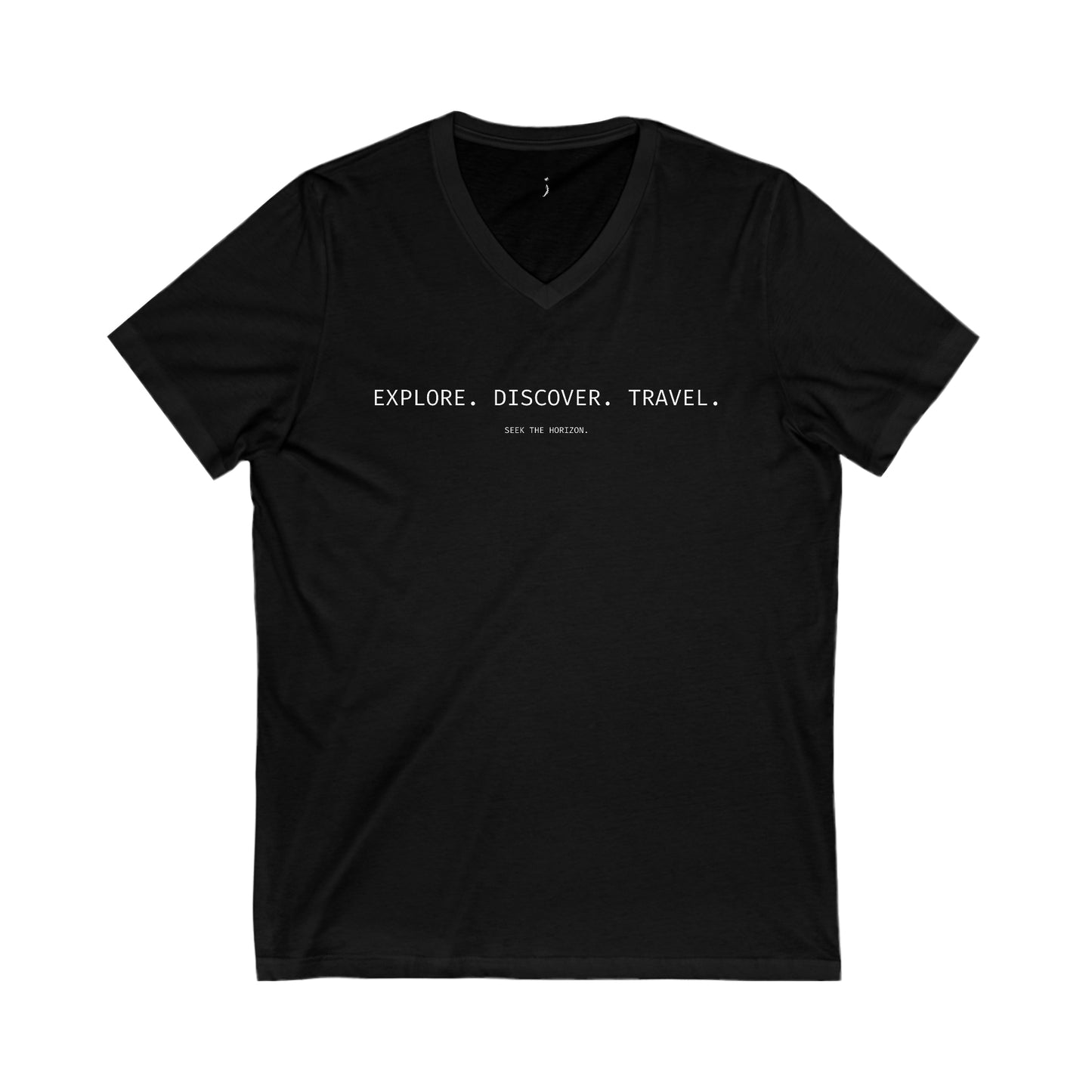 'Explore. Discover. Travel.' Unisex Jersey Short-Sleeve V-Neck T-Shirt