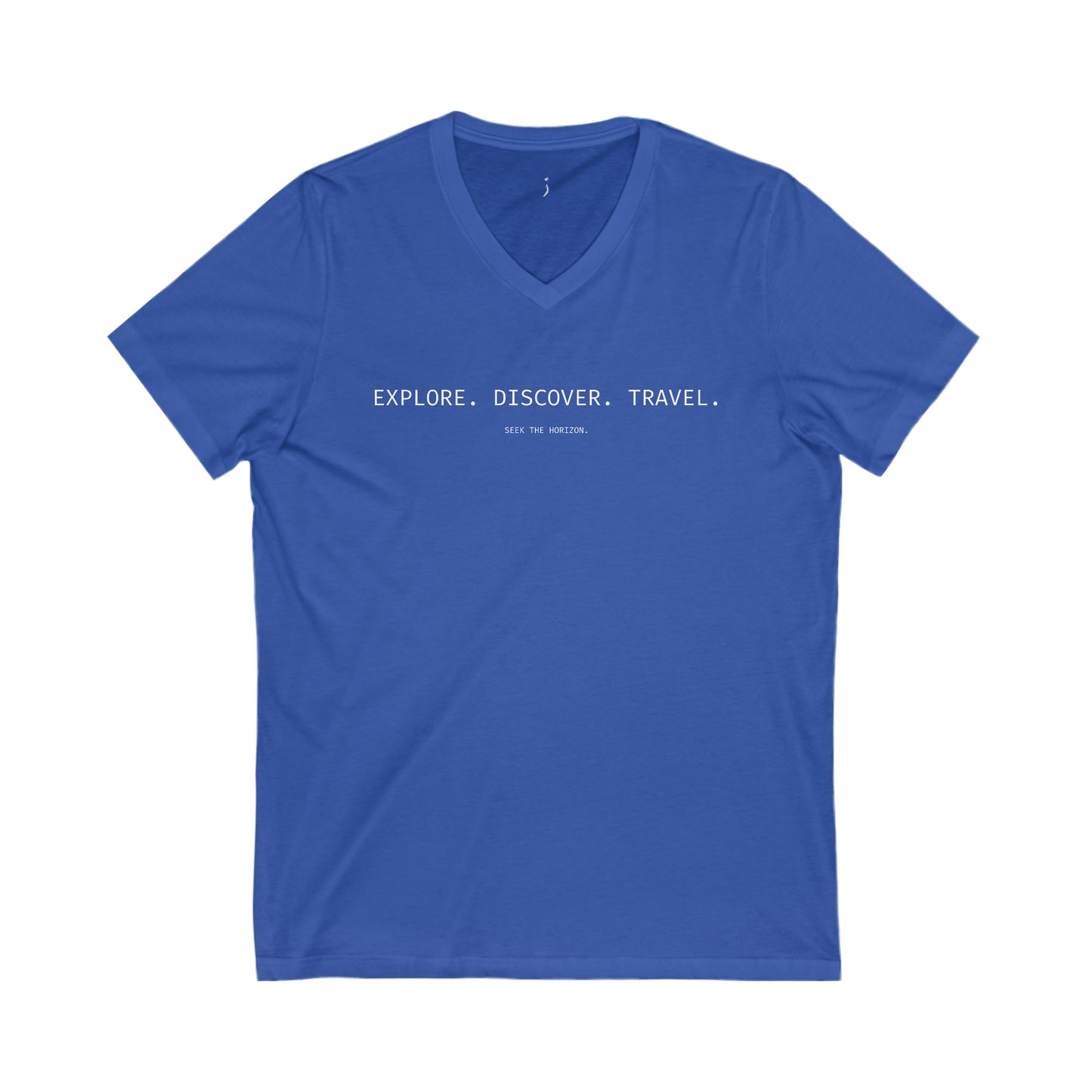 'Explore. Discover. Travel.' Unisex Jersey Short-Sleeve V-Neck T-Shirt
