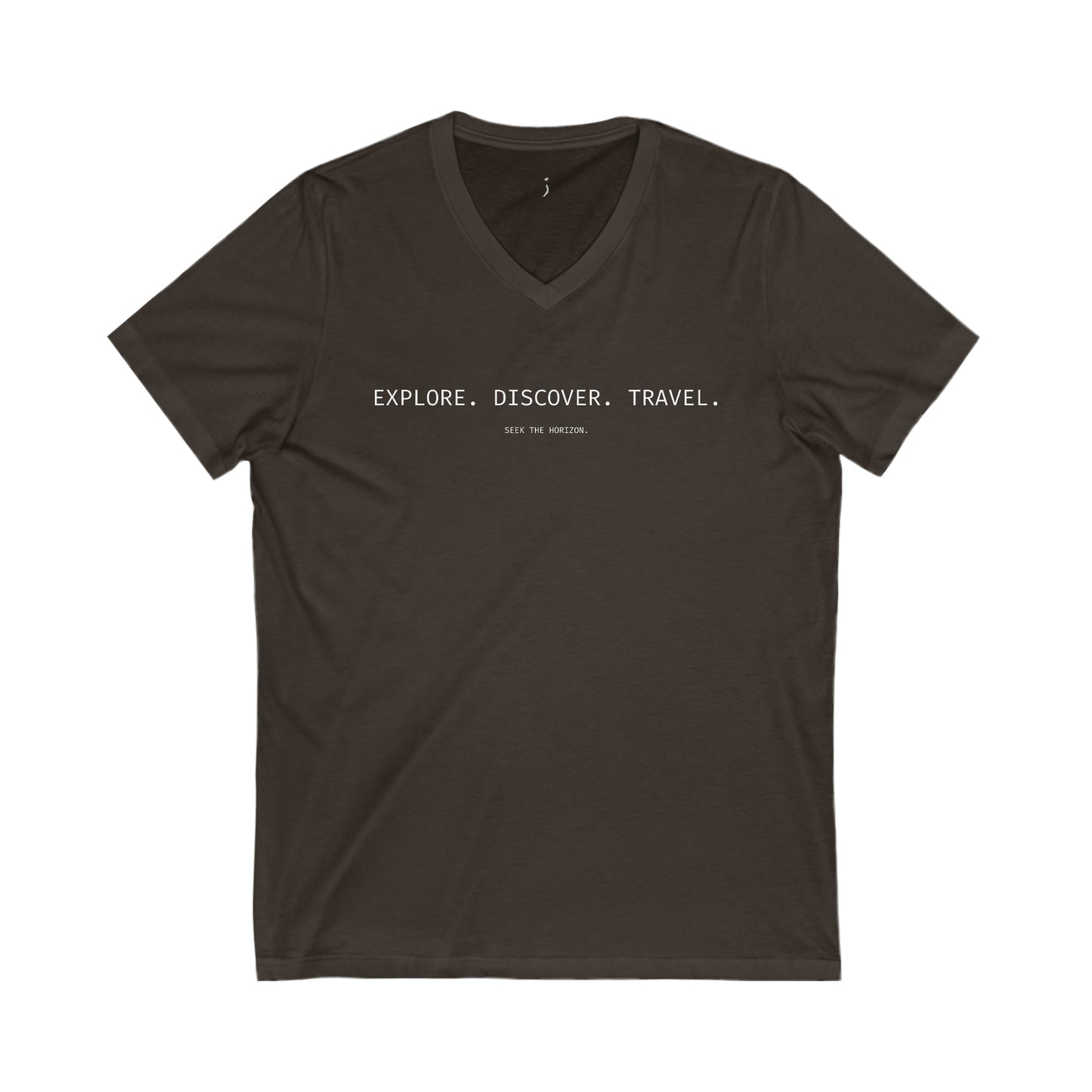 'Explore. Discover. Travel.' Unisex Jersey Short-Sleeve V-Neck T-Shirt
