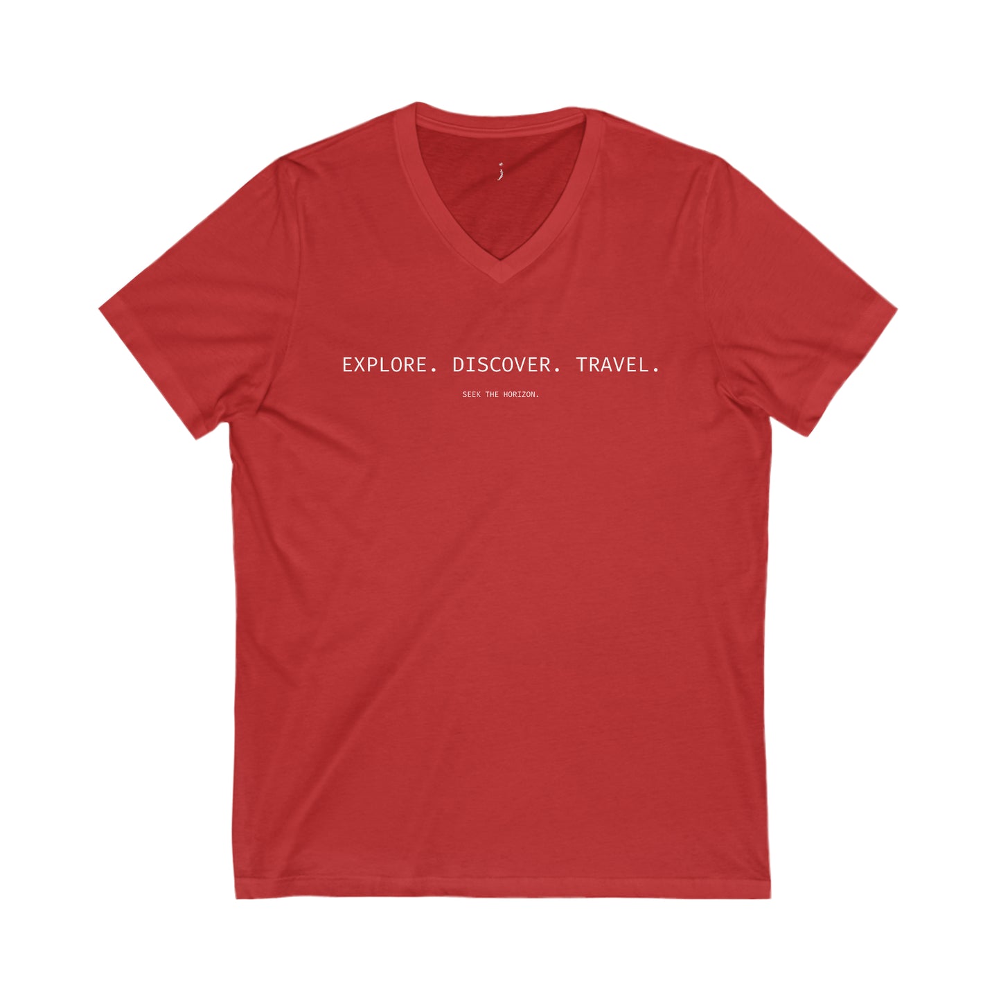 'Explore. Discover. Travel.' Unisex Jersey Short-Sleeve V-Neck T-Shirt