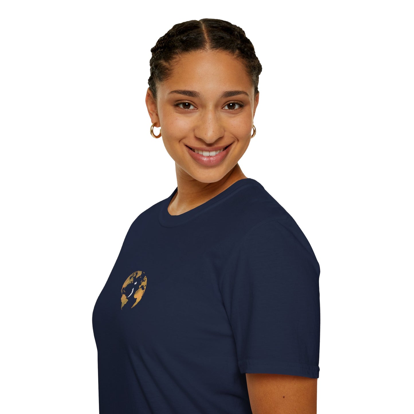 World Map Gold Unisex Softstyle Short-Sleeve Travel Cotton T-Shirt