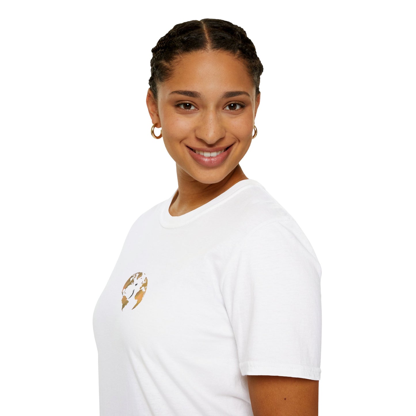 World Map Gold Unisex Softstyle Short-Sleeve Travel Cotton T-Shirt