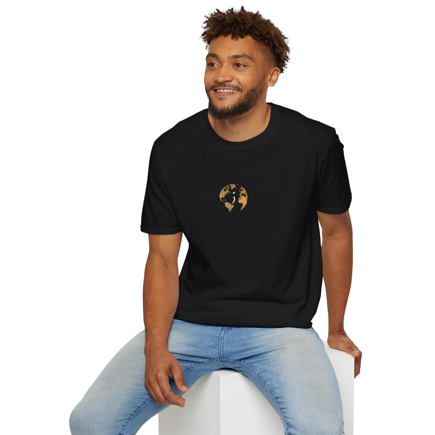 World Map Gold Unisex Softstyle Short-Sleeve Travel Cotton T-Shirt