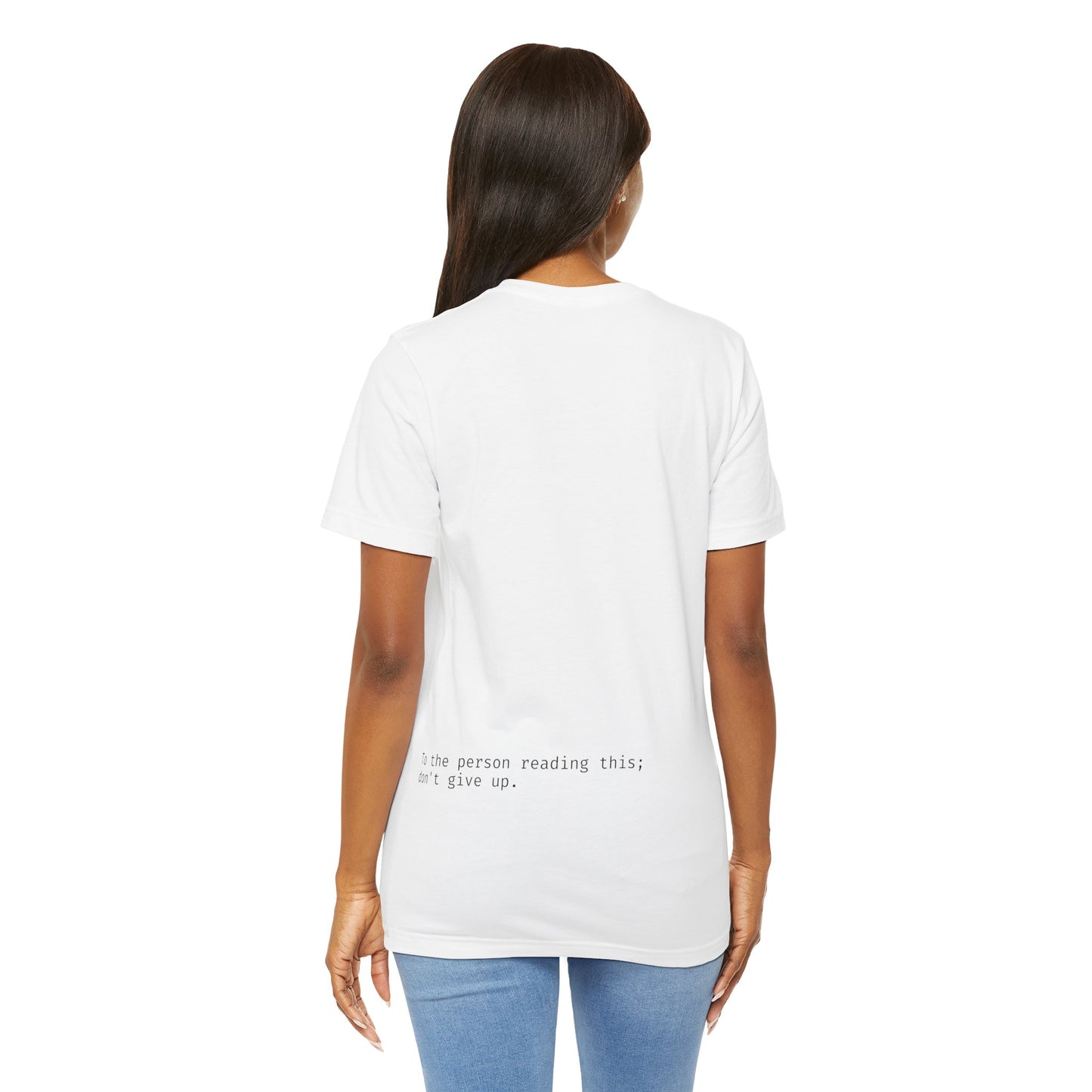 "To the person reading this; don't give up" Seek the Horizon Cotton Short-Sleeve T-Shirt Men's Mental Health Month