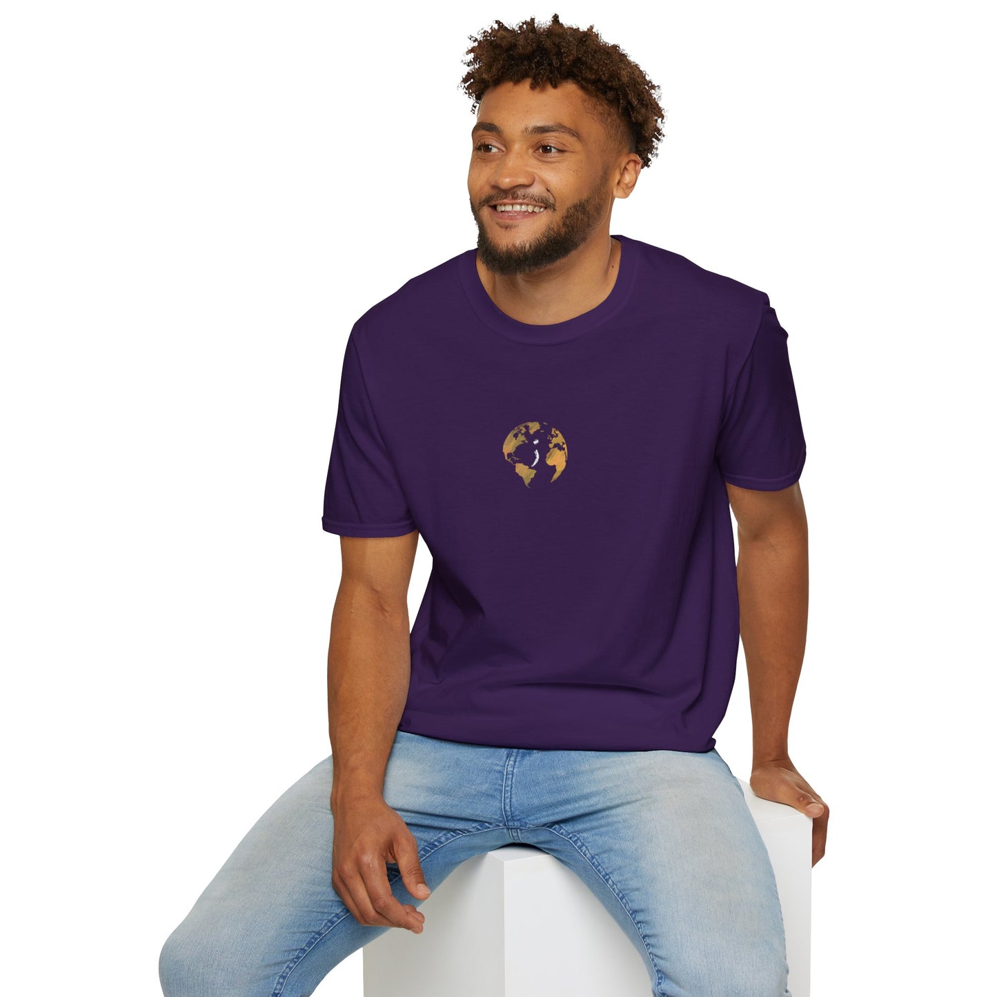 World Map Gold Unisex Softstyle Short-Sleeve Travel Cotton T-Shirt
