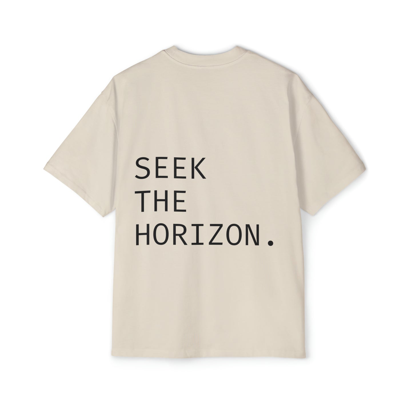 ; Seek the Horizon Back Print Men's Heavy Oversized Cotton Short-Sleeve T-Shirt