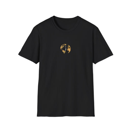 World Map Gold Unisex Softstyle Short-Sleeve Travel Cotton T-Shirt