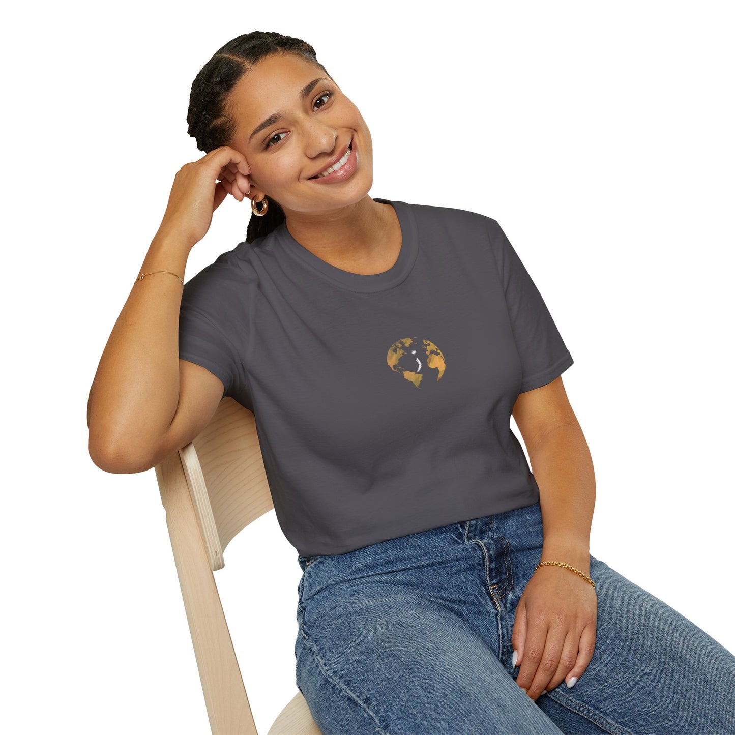 World Map Gold Unisex Softstyle Short-Sleeve Travel Cotton T-Shirt