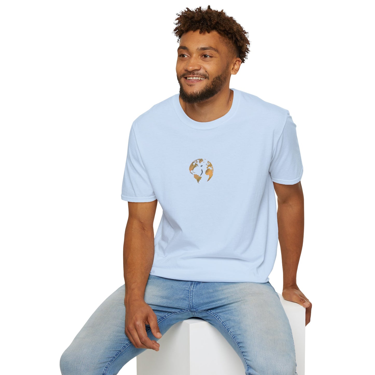 World Map Gold Unisex Softstyle Short-Sleeve Travel Cotton T-Shirt