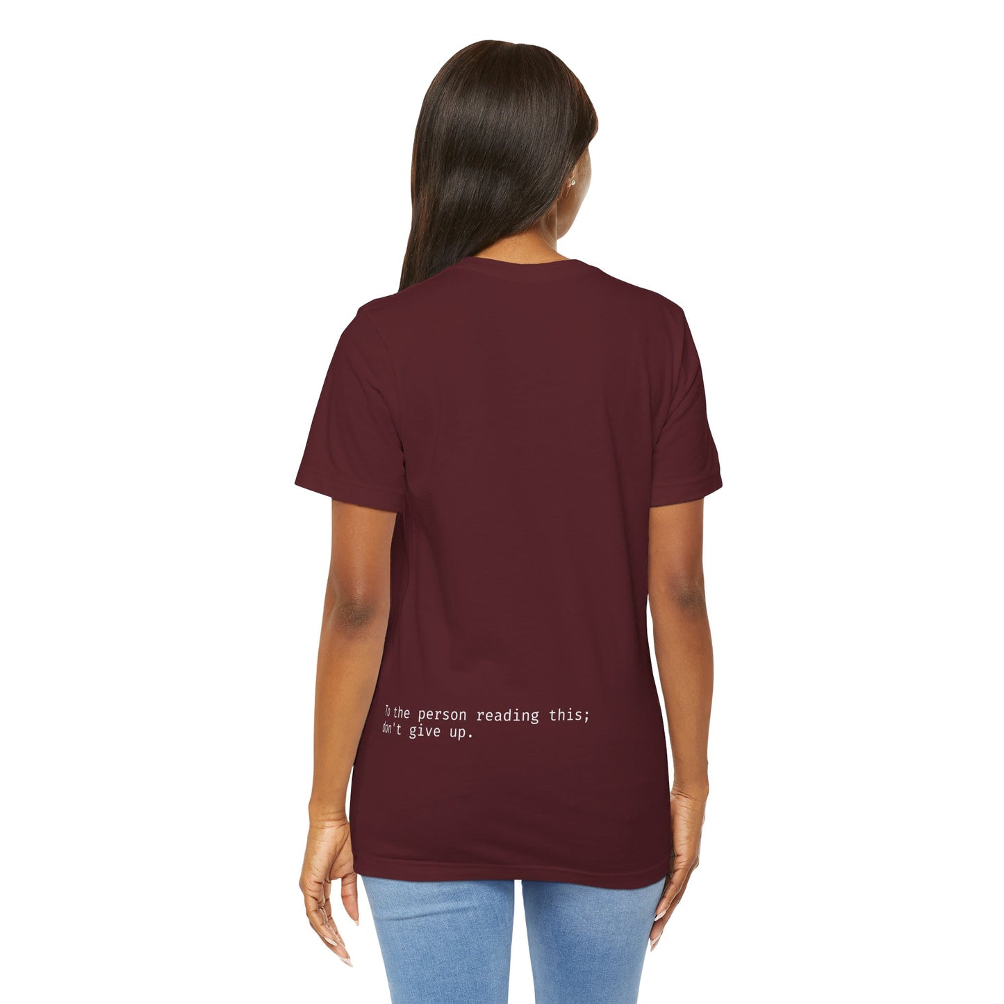 "To the person reading this; don't give up" Seek the Horizon Cotton Short-Sleeve T-Shirt Men's Mental Health Month