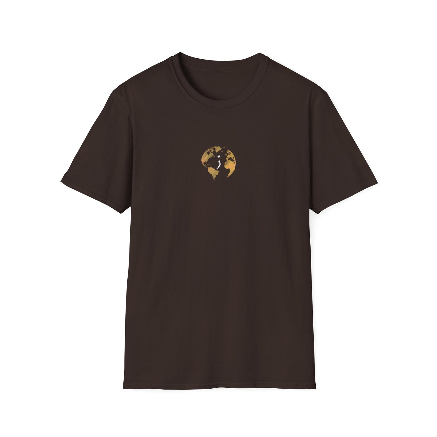 World Map Gold Unisex Softstyle Short-Sleeve Travel Cotton T-Shirt