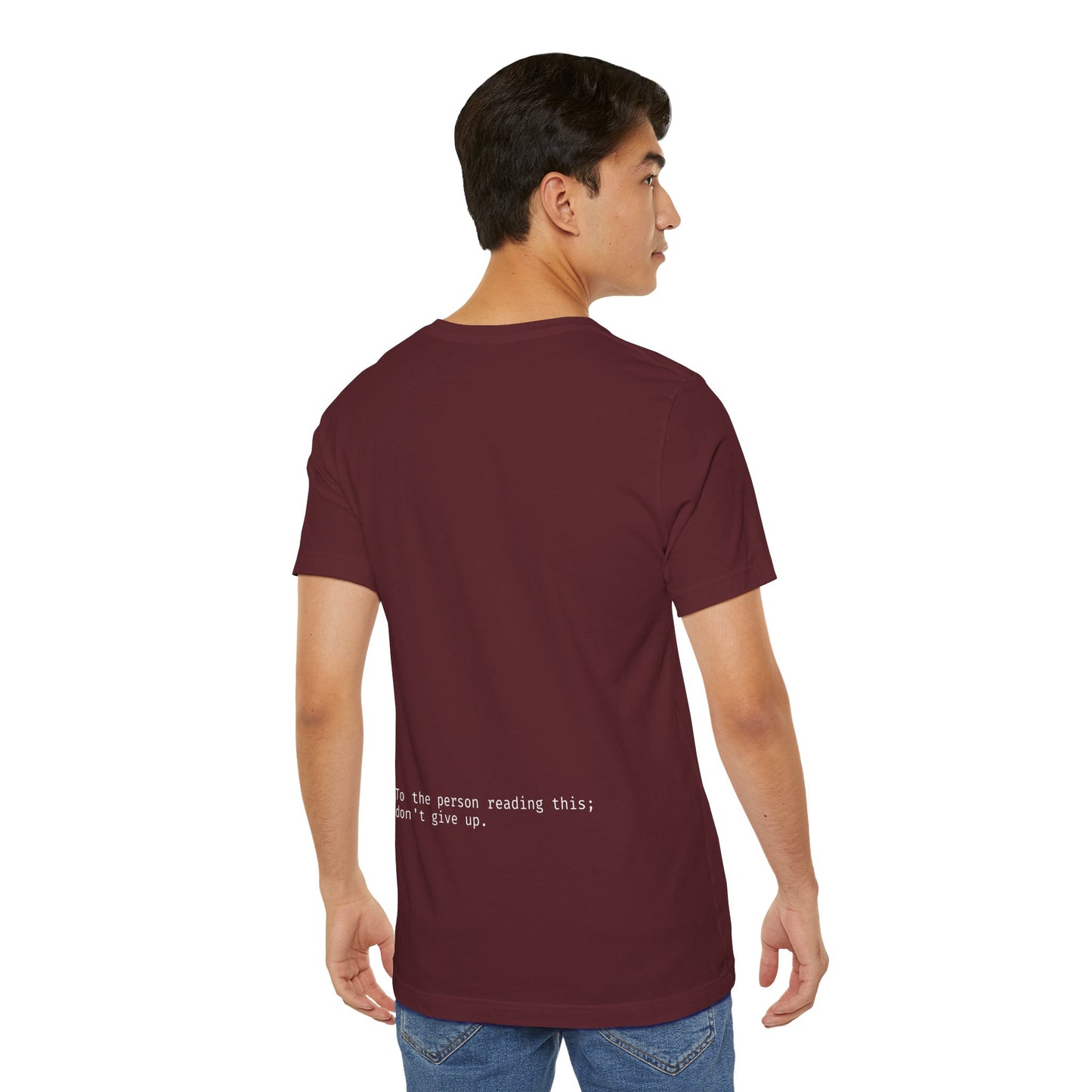 "To the person reading this; don't give up" Seek the Horizon Cotton Short-Sleeve T-Shirt Men's Mental Health Month