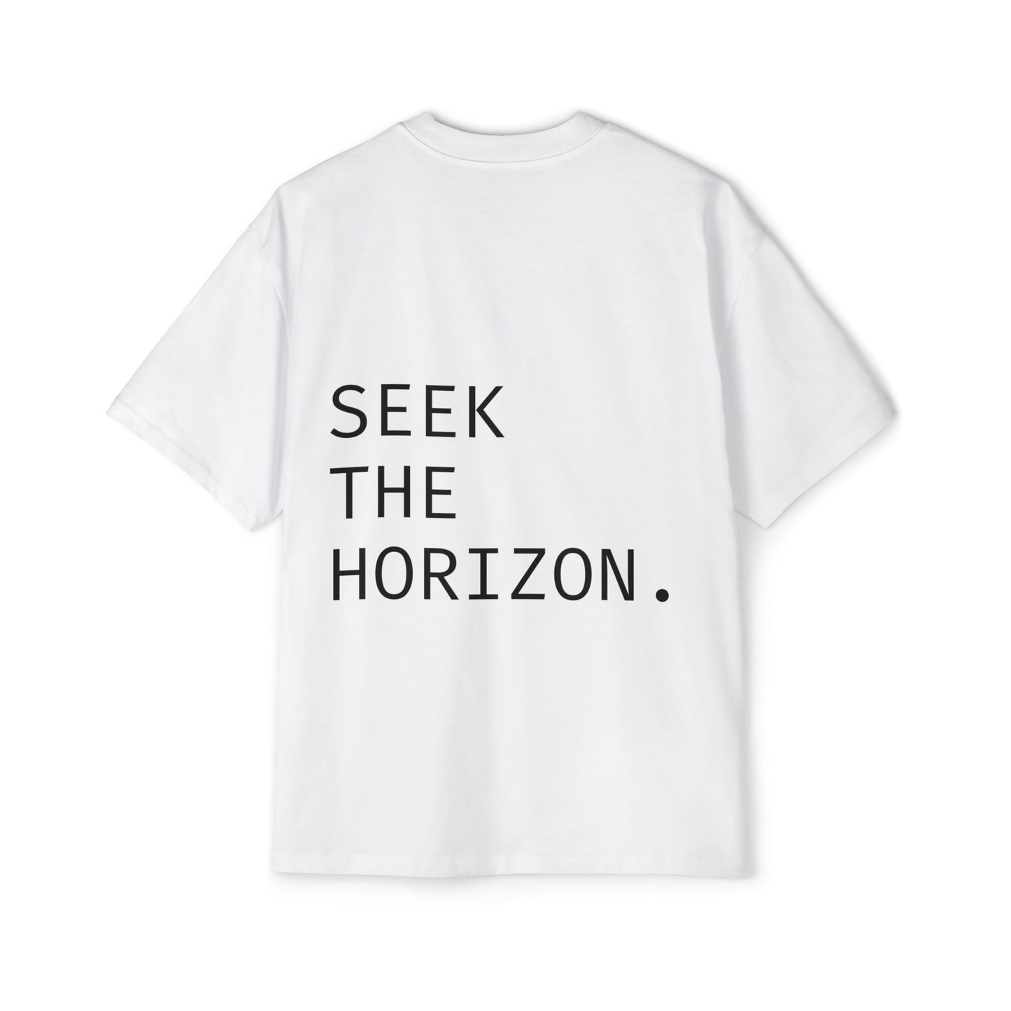 ; Seek the Horizon Back Print Men's Heavy Oversized Cotton Short-Sleeve T-Shirt