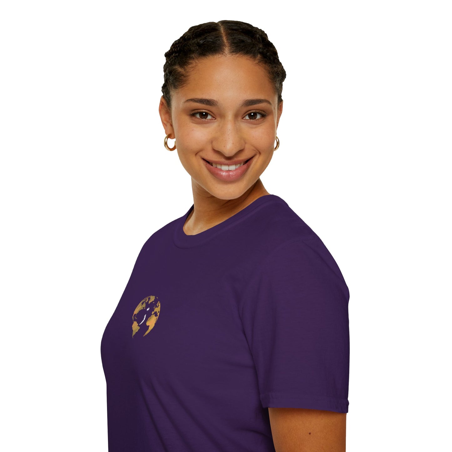 World Map Gold Unisex Softstyle Short-Sleeve Travel Cotton T-Shirt