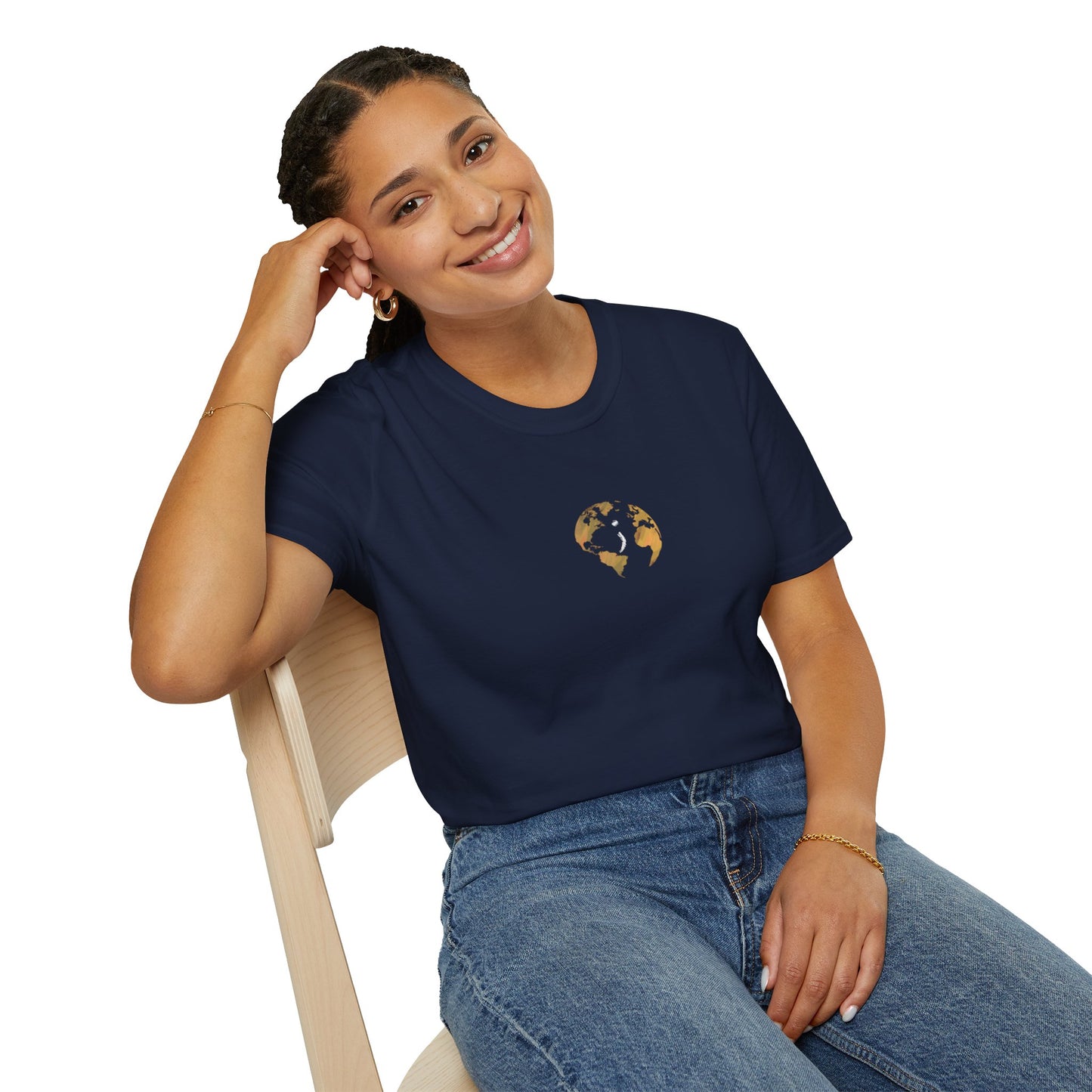 World Map Gold Unisex Softstyle Short-Sleeve Travel Cotton T-Shirt