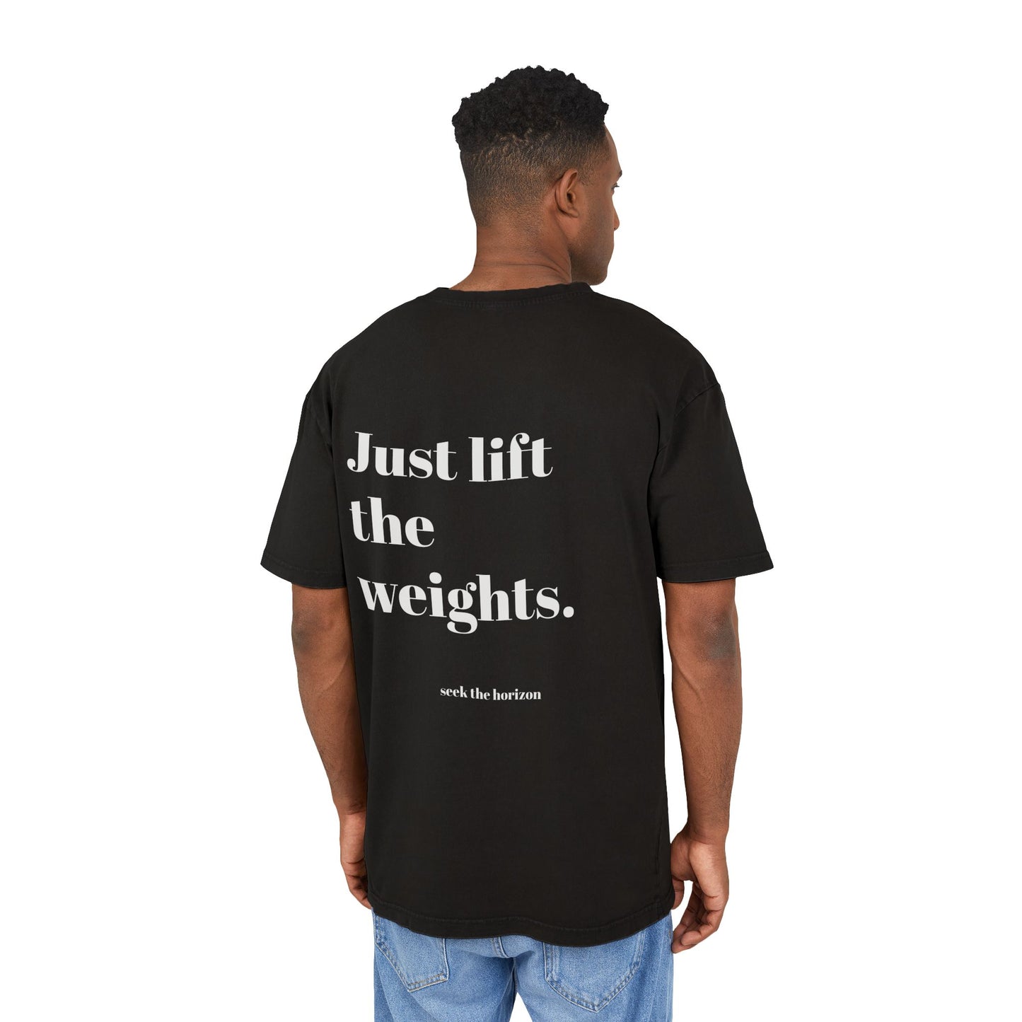 Men's Acid Washed Oversized Tee - Motivational Gym Shirt "JUST LIFT THE WEIGHTS"