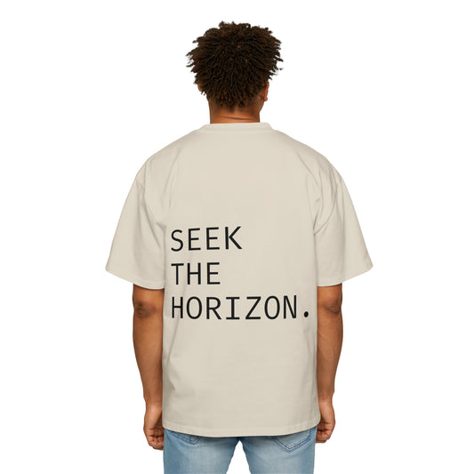 ; Seek the Horizon Back Print Men's Heavy Oversized Cotton Short-Sleeve T-Shirt