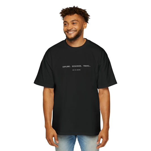 'Explore. Discover. Travel.' Men's Heavy Relaxed Fit Oversized Short-Sleeve T-Shirt