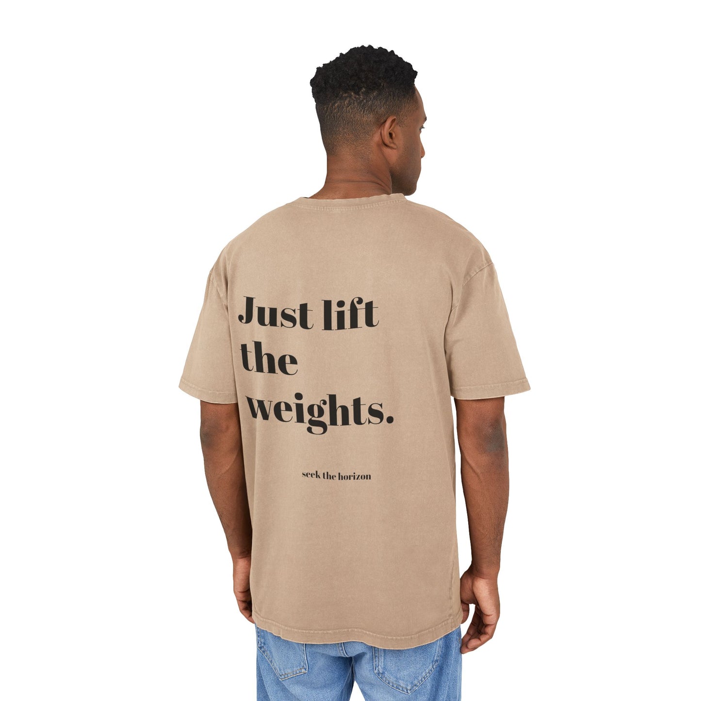 Men's Acid Washed Oversized Tee - Motivational Gym Shirt "JUST LIFT THE WEIGHTS"