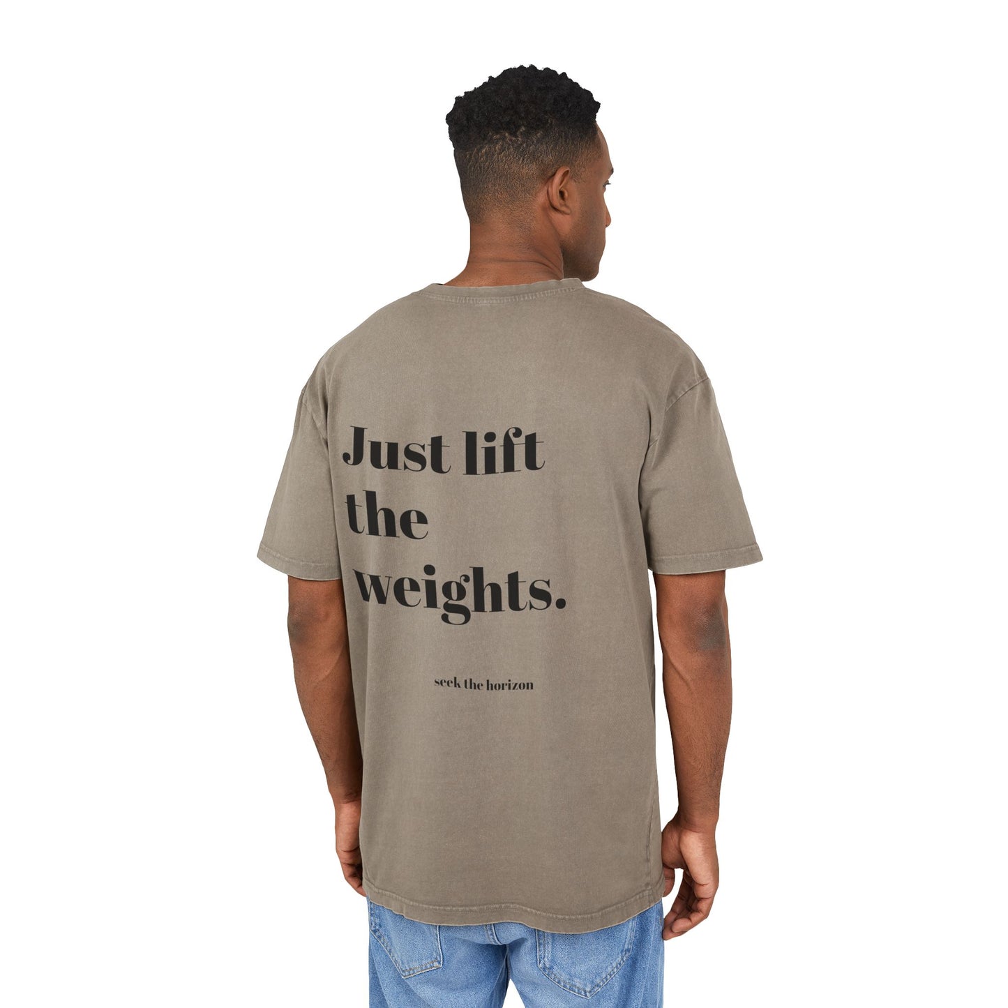 Men's Acid Washed Oversized Tee - Motivational Gym Shirt "JUST LIFT THE WEIGHTS"